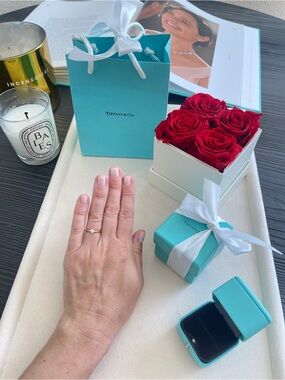 Tiffany & Co. Solitaire Yellow Gold Diamond Ring .18ct sz 4.5 with Tiffany Box